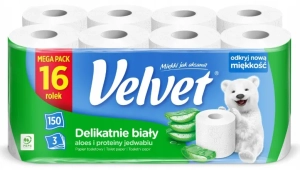 VELVET Delikatnie Biały papier toaletowy aloes i proteiny jedwabiu 3W 16 rolek