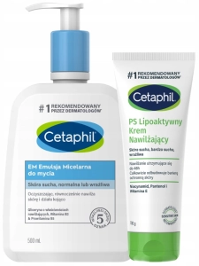 Zestaw Cetaphil EM emulsja micelarna do mycia 500 ml + PS PS lipoaktywny krem nawilżający 100 g TRAVEL SIZE