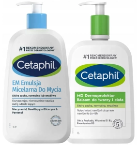 ZESTAW Cetaphil EM Emulsja micelarna do mycia 1 L + MD Dermoprotektor Balsam do twarzy i ciała 1 L