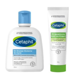 Zestaw Cetaphil EM emulsja micelarna do mycia 250 ml + PS lipoaktywny krem nawilżający 100 g