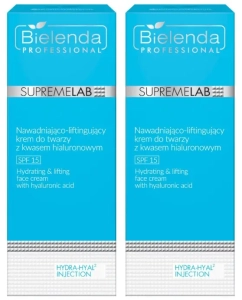 Zestaw Bielenda Supremelab HYDRA-HYAL2 INJECTION  nawadniająco-liftingujący krem do twarzy z kwasem hialuronowym SPF 15 2 x 50 ml