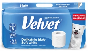 VELVET Delikatnie Biały papier toaletowy 3W 8 rolek